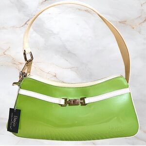 Beijo Y2K Avocado Green Hobo Shoulder Bag Deadstock Glossy PU White Trim